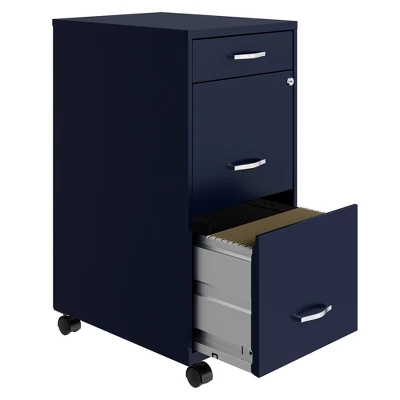 Space Solutions 18 Inch Wide Metal Mobile Organizer File Cabinet For Office Supplies & Hanging File Folders With Pencil Drawer & 3 File Drawers, Navy 3 Space Solutions 18 Inch Wide Metal Mobile Organizer File Cabinet For Office Supplies & Hanging File Folders With Pencil Drawer & 3 File Drawers, Navy - Image 3
