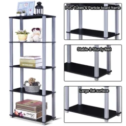 Costway 5-Tier Multi-Functional Storage Shelves Rack Display Bookcase Home Furni Black 10 Costway 5-Tier Multi-Functional Storage Shelves Rack Display Bookcase Home Furni Black -Officezen Shop GUEST 01c9cac5 25d2 4607 bea4 7f590e7dccbd