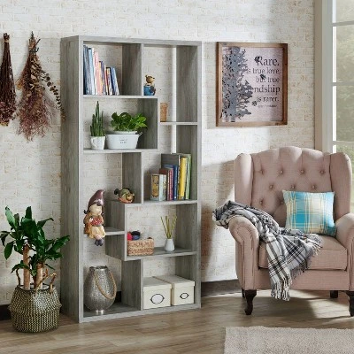 70.98" Crusiton Versatile Bookcase Vintage Gray Oak - MiBasics 1 70.98" Crusiton Versatile Bookcase Vintage Gray Oak - MiBasics