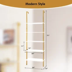 Tangkula 5 Tier Ladder Shelf 71" Open Wall-Mounted Bookcase With Golden Steel Frame 16 Tangkula 5 Tier Ladder Shelf 71" Open Wall-Mounted Bookcase With Golden Steel Frame -Officezen Shop GUEST 0bd86db1 d312 4bbe 8b6f 86e0b469cb4e