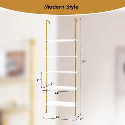 Tangkula 5 Tier Ladder Shelf 71" Open Wall-Mounted Bookcase With Golden Steel Frame 8 Tangkula 5 Tier Ladder Shelf 71" Open Wall-Mounted Bookcase With Golden Steel Frame - Image 8