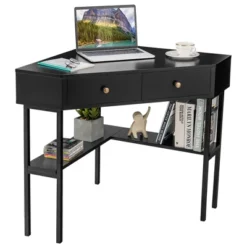 Costway Corner Computer Desk Writing Workstation Study Desk W/ 2 Drawers WhiteBlackGold 21 Costway Corner Computer Desk Writing Workstation Study Desk W/ 2 Drawers WhiteBlackGold -Officezen Shop GUEST 0fb071c1 f7ce 45f7 96b4 6cd1c5d5d81a