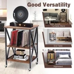 Costway 3-tier Rolling Turntable Stand Vinyl Record Storage Shelf With 3 Dividers & Wheels 12 Costway 3-tier Rolling Turntable Stand Vinyl Record Storage Shelf With 3 Dividers & Wheels -Officezen Shop GUEST 1243eaf9 0880 47e4 82f6 54ec078b031b