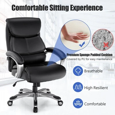 Tangkula Adjustable Executive Chair Rolling High Back Leather Office Chair Black 4 Tangkula Adjustable Executive Chair Rolling High Back Leather Office Chair Black - Image 4