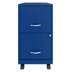 Space Solutions 18 Inch Wide Metal Mobile Organizer File Cabinet For Office Supplies And Hanging File Folders With 2 File Drawers, Blue