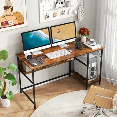 Costway 55'' Computer Desk W/ Charging Station Home Office PC Desk W/ 4 Power Outlets 1 Costway 55'' Computer Desk W/ Charging Station Home Office PC Desk W/ 4 Power Outlets