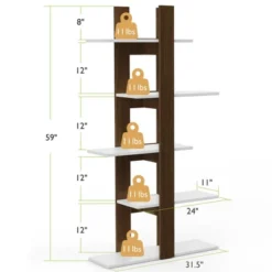 Costway 5-Tier Bookshelf Freestanding Storage Shelf Tree Bookshelf Room Divider