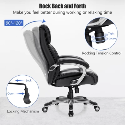 Tangkula Adjustable Executive Chair Rolling High Back Leather Office Chair Black 6 Tangkula Adjustable Executive Chair Rolling High Back Leather Office Chair Black - Image 6