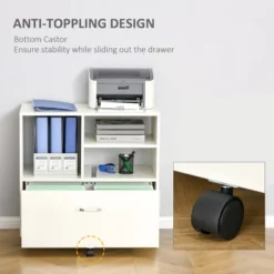 Vinsetto 29" Filling Cabinet, Office Storage Organizer With 4 Shelves, Wheels And Bottom Drawer For Legal And Letter Sized Files, White 8 Vinsetto 29" Filling Cabinet, Office Storage Organizer With 4 Shelves, Wheels And Bottom Drawer For Legal And Letter Sized Files, White -Officezen Shop GUEST 2e263cad ec7a 482d b33b 93c4758c4400