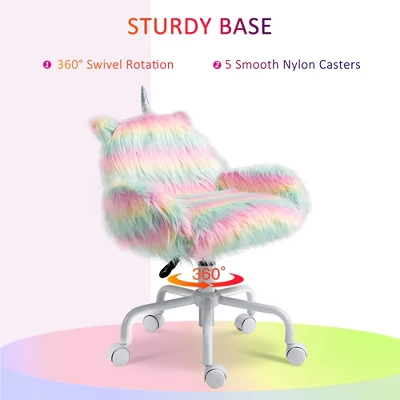 HOMCOM Fluffy Unicorn Office Chair With Mid-Back And Armrest Support, 5 Star Swivel Wheel White Base, Rainbow 5 HOMCOM Fluffy Unicorn Office Chair With Mid-Back And Armrest Support, 5 Star Swivel Wheel White Base, Rainbow - Image 5