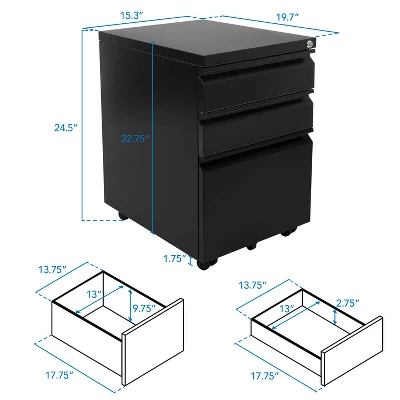 Mount-It! Mobile File Cabinet With 3 Drawers, Under Desk Rolling Storage , Black 7 Mount-It! Mobile File Cabinet With 3 Drawers, Under Desk Rolling Storage , Black - Image 7