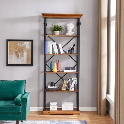 86.5" Juanita 6 Tier Etagere Wood And Metal Open Bookcase Distressed Wood - Danya B. 1 86.5" Juanita 6 Tier Etagere Wood And Metal Open Bookcase Distressed Wood - Danya B.
