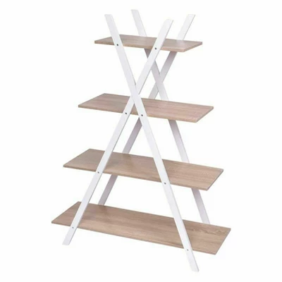 Tangkula X Shape Bookshelf Shelves 4 Tier A Ladder Storage Bookcase Display Home Office 2 Tangkula X Shape Bookshelf Shelves 4 Tier A Ladder Storage Bookcase Display Home Office - Image 2