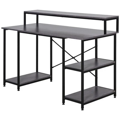HOMCOM 55 Inch Home Office Computer Desk Study Writing Workstation With Storage Shelves, Elevated Monitor Shelf, CPU Stand 3 HOMCOM 55 Inch Home Office Computer Desk Study Writing Workstation With Storage Shelves, Elevated Monitor Shelf, CPU Stand - Image 3