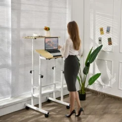 Costway Mobile Standing Desk Rolling Adjustable Laptop Cart Home Office WalnutNatural 14 Costway Mobile Standing Desk Rolling Adjustable Laptop Cart Home Office WalnutNatural -Officezen Shop GUEST 3661bcb4 e560 430f 9105 390581e845c8