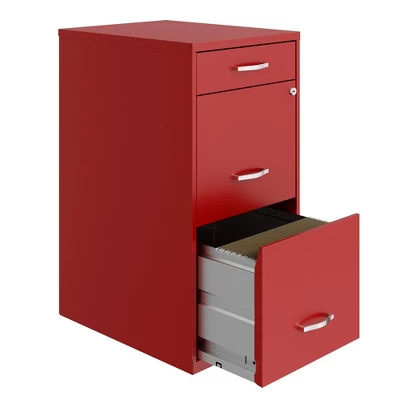 Space Solutions 18 Inch Wide Metal Organizer File Cabinet For Office Supplies And Hanging File Folders W/ Pencil Drawer & 3 File Drawers, Red 3 Space Solutions 18 Inch Wide Metal Organizer File Cabinet For Office Supplies And Hanging File Folders W/ Pencil Drawer & 3 File Drawers, Red - Image 3