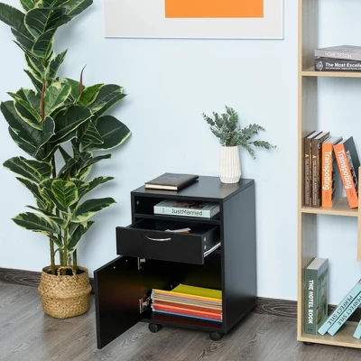 HOMCOM Mobile Storage Cabinet Organizer With Drawer And Cabinet, Printer Stand With Castors 1 HOMCOM Mobile Storage Cabinet Organizer With Drawer And Cabinet, Printer Stand With Castors