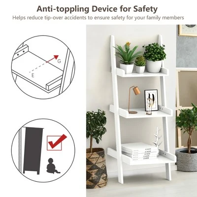 Costway 3 Tier Leaning Wall Ladder Book Shelf Bookcase Storage Rack Display Flower Shelf Plant Shelf Furniture 9 Costway 3 Tier Leaning Wall Ladder Book Shelf Bookcase Storage Rack Display Flower Shelf Plant Shelf Furniture - Image 9