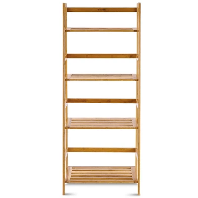Costway Multifunctional 4 Shelf Bamboo Bookcase Ladder Plant Flower Stand Rack Storage 6 Costway Multifunctional 4 Shelf Bamboo Bookcase Ladder Plant Flower Stand Rack Storage - Image 6
