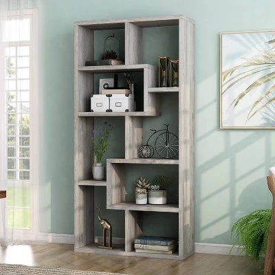 70.98" Crusiton Versatile Bookcase Vintage Gray Oak - MiBasics 7 70.98" Crusiton Versatile Bookcase Vintage Gray Oak - MiBasics - Image 7