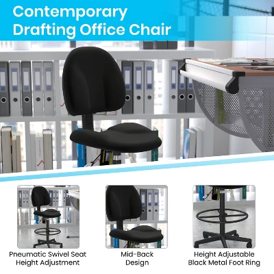 Flash Furniture Black Fabric Drafting Chair (Cylinders: 22.5''-27''H Or 26''-30.5''H) 2 Flash Furniture Black Fabric Drafting Chair (Cylinders: 22.5''-27''H Or 26''-30.5''H) - Image 2
