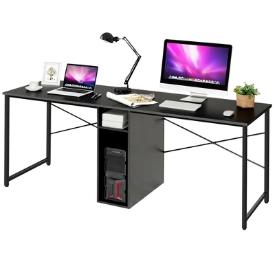 Costway 2 Person Computer Desk Double Workstation Office Desk W/ Storage Rustic Brown Black/Brown 5 Costway 2 Person Computer Desk Double Workstation Office Desk W/ Storage Rustic Brown Black/Brown - Image 5