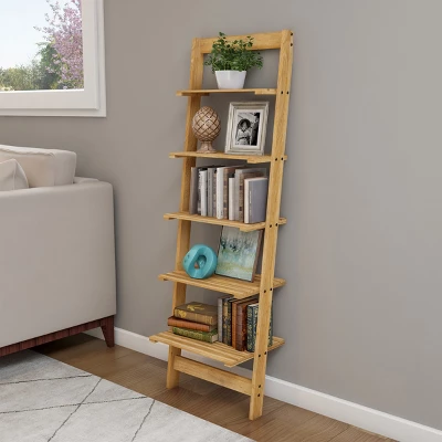 Hastings Home 5-Tier Bookshelf - 50" Tall, Pickled Oak Wood Finish 1 Hastings Home 5-Tier Bookshelf - 50" Tall, Pickled Oak Wood Finish