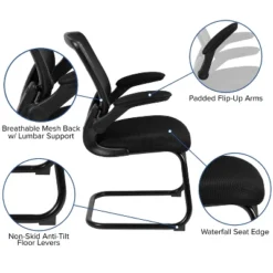 Emma And Oliver Black Mesh Sled Base Side Reception Guest Office Chair With Flip-Up Arms -Officezen Shop GUEST 4efe23dd 3e6b 470e bd39 b82b38daf8e3