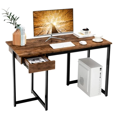 Costway Computer Desk Home Office Gaming Table Workstation Metal Frame With Drawer Walnut/Black/Rustic/Natural 11 Costway Computer Desk Home Office Gaming Table Workstation Metal Frame With Drawer Walnut/Black/Rustic/Natural - Image 11