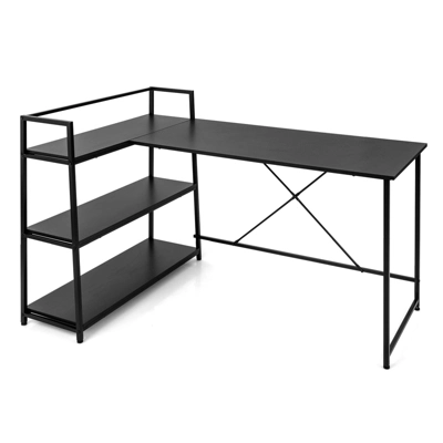 Costway Reversible L Shaped Computer Desk Corner Workstation With 3-Tier Open Shelf 1 Costway Reversible L Shaped Computer Desk Corner Workstation With 3-Tier Open Shelf