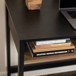 Oslo Contemporary Studio Workstation Desk With Drawer Black/Brown - Danya B. -Officezen Shop GUEST 55f85c5e 3bde 4738 b03b 71d8f386c643