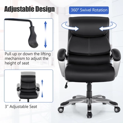 Tangkula Adjustable Executive Chair Rolling High Back Leather Office Chair Black 8 Tangkula Adjustable Executive Chair Rolling High Back Leather Office Chair Black - Image 8