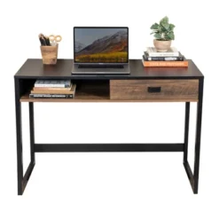 Oslo Contemporary Studio Workstation Desk With Drawer Black/Brown - Danya B. -Officezen Shop GUEST 5711d082 d157 440f 83f4 78ee7e330e32