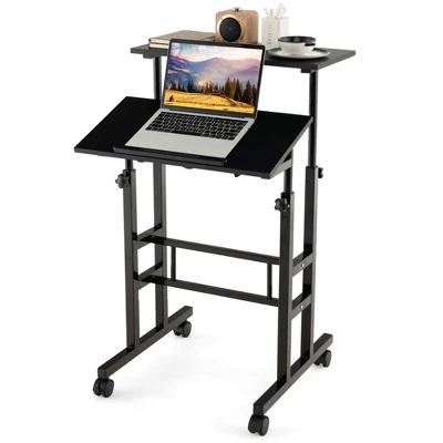 Costway Mobile Standing Desk Rolling Adjustable Laptop Cart Home Office WalnutNatural 12 Costway Mobile Standing Desk Rolling Adjustable Laptop Cart Home Office WalnutNatural - Image 12