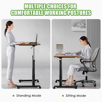 Costway Height Adjustable Computer Desk Sit Stand Rolling Notebook Table NaturalBrownBlack 4 Costway Height Adjustable Computer Desk Sit Stand Rolling Notebook Table NaturalBrownBlack - Image 4