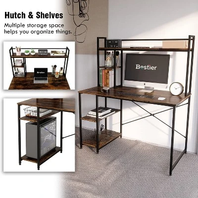 Bestier Computer Home Office Desk With Metal Frame, Hutch, Bookshelf, Under Desk Storage, And Working Table For Small Bedroom Space 1 Bestier Computer Home Office Desk With Metal Frame, Hutch, Bookshelf, Under Desk Storage, And Working Table For Small Bedroom Space