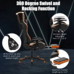 Costway Gaming Chair Reclining Racing Chair With Massage Lumbar Support &Footrest Orange -Officezen Shop GUEST 58eecec8 011c 41b2 8eb9 b9f01747ba51