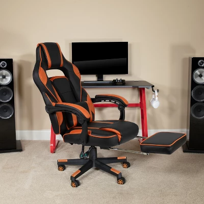 Emma And Oliver Black/Orange Ergonomic Gaming Chair -Recline Back/Arms, Footrest, Massaging Lumbar 5 Emma And Oliver Black/Orange Ergonomic Gaming Chair -Recline Back/Arms, Footrest, Massaging Lumbar - Image 5