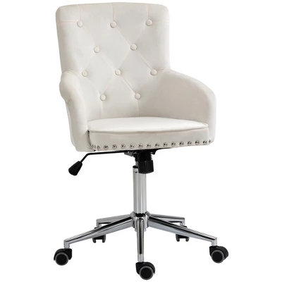HOMCOM Modern Mid-back Desk Chair With Button Tufted Velvet Back, Nailhead Trim, Swivel Home Office Chair With Adjustable Height, Curved Padded Armrests 8 HOMCOM Modern Mid-back Desk Chair With Button Tufted Velvet Back, Nailhead Trim, Swivel Home Office Chair With Adjustable Height, Curved Padded Armrests - Image 8