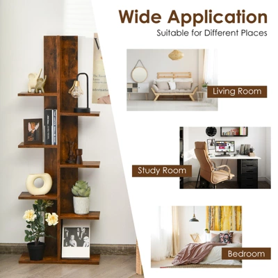 Tangkula Modern Multi-Layer Bookshelf Floor Standing Bookcase W/Anti-fall Device Storage Rack For Home Office Rustic 4 Tangkula Modern Multi-Layer Bookshelf Floor Standing Bookcase W/Anti-fall Device Storage Rack For Home Office Rustic - Image 4