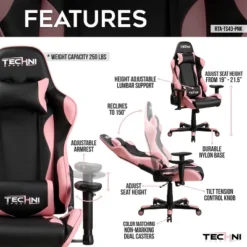 Ergonomic High Back Racer Style PC Gaming Chair Pink - Techni Sport -Officezen Shop GUEST 67f2af34 906e 4a89 86e7 ed3347772e31