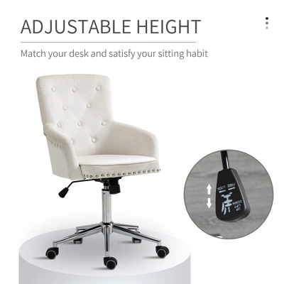 HOMCOM Modern Mid-back Desk Chair With Button Tufted Velvet Back, Nailhead Trim, Swivel Home Office Chair With Adjustable Height, Curved Padded Armrests 7 HOMCOM Modern Mid-back Desk Chair With Button Tufted Velvet Back, Nailhead Trim, Swivel Home Office Chair With Adjustable Height, Curved Padded Armrests - Image 7