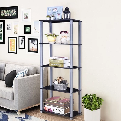 Costway 5-Tier Multi-Functional Storage Shelves Rack Display Bookcase Home Furni Black 5 Costway 5-Tier Multi-Functional Storage Shelves Rack Display Bookcase Home Furni Black - Image 5