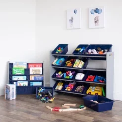 Newport Super Sized Toy Storage Organizer With 16 Storage Bins Navy/Gray - Humble Crew -Officezen Shop GUEST 6d49ae54 aa14 461c 99d8 2c970d0cd2e3