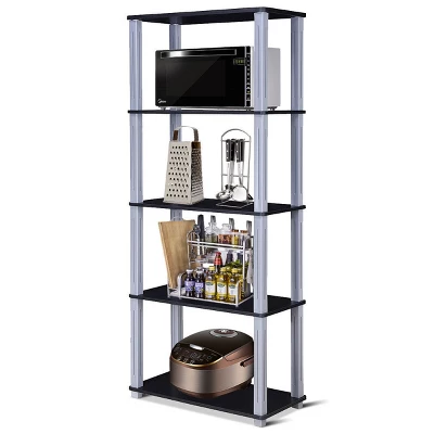 Costway 5-Tier Multi-Functional Storage Shelves Rack Display Bookcase Home Furni Black 2 Costway 5-Tier Multi-Functional Storage Shelves Rack Display Bookcase Home Furni Black - Image 2
