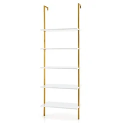 Tangkula 5 Tier Ladder Shelf 71" Open Wall-Mounted Bookcase With Golden Steel Frame 17 Tangkula 5 Tier Ladder Shelf 71" Open Wall-Mounted Bookcase With Golden Steel Frame -Officezen Shop GUEST 74124fb3 a37d 4a6a ae13 9924950d4b4d