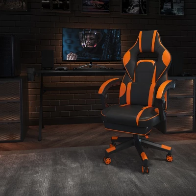 Emma And Oliver Black/Orange Ergonomic Gaming Chair -Recline Back/Arms, Footrest, Massaging Lumbar 1 Emma And Oliver Black/Orange Ergonomic Gaming Chair -Recline Back/Arms, Footrest, Massaging Lumbar