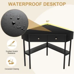 Costway Corner Computer Desk Writing Workstation Study Desk W/ 2 Drawers WhiteBlackGold 18 Costway Corner Computer Desk Writing Workstation Study Desk W/ 2 Drawers WhiteBlackGold -Officezen Shop GUEST 751c0a1c e47a 4a82 8e35 2b9aad102e31