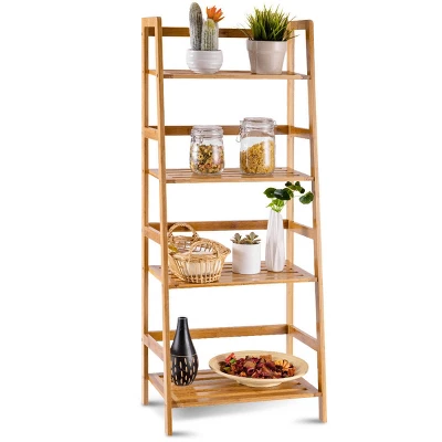 Costway Multifunctional 4 Shelf Bamboo Bookcase Ladder Plant Flower Stand Rack Storage 1 Costway Multifunctional 4 Shelf Bamboo Bookcase Ladder Plant Flower Stand Rack Storage