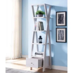 Stokes Wood 4-Shelf 71-Inch Standard Bookcase In White Oak - Furniture Of America -Officezen Shop GUEST 770af161 e82a 40a8 aba6 c5d1b7b3bca7